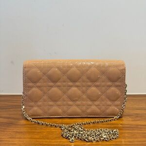 Christian Dior Patent Cannage Lady Dior Chain Wallet in Beige